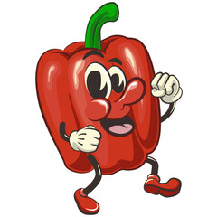 vector isolated clip art illustration of cute bell peppers mascot dancing cheerfully, work of handmade