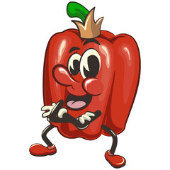 vector isolated clip art illustration of cute bell peppers mascot with a king's crown folding his arms calmly, work of handmade