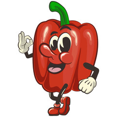 vector isolated clip art illustration of cute bell peppers mascot giving an okay sign, work of handmade