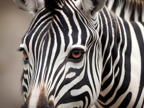 Close-Up Zebra Portrait, Striking Black and White Stripes, Wildlife Photography
