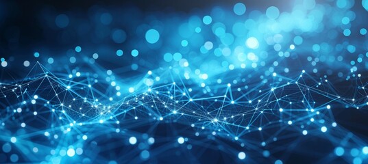 Blue network polygonal plexus background. Generative AI technology.