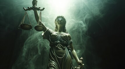 Fototapeta premium Legal Concept: Themis is the goddess of justice as a symbol of law and order on the background of dark room,copy space. 