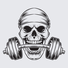 Skull Vector Graphic with gym dumble illustration graphic