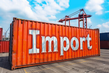 The word import on the side of a global shipping container. Business and trade concept