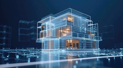 Digital blueprint of a building with modern technology