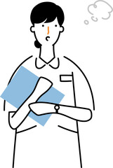 考え事をするナース服の女性