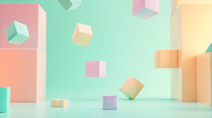 Geometric Shapes Floating in Pastel, Minimalist Abstract Composition