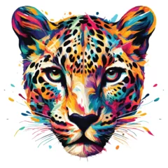 Poster Abstract Leopard head multicolored paints colored drawing vector illustration © StockerShawon