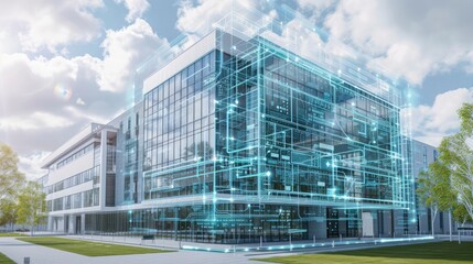 Fototapeta premium Digital blueprint of a building with modern technology