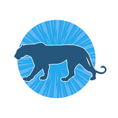 Silhouette of a wild forest big cat animal walking pose isolated on white background.