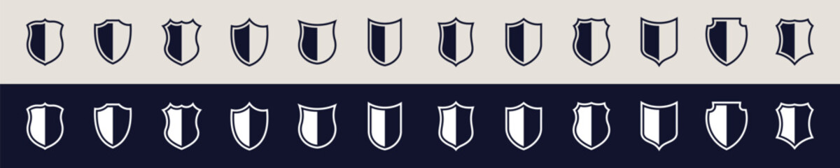 Shield icon logo set in vintage style, Protect shield security line icons - obrazy, fototapety, plakaty