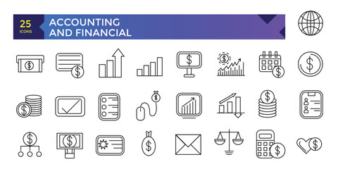 Accounting and finance line icons set for infographics, mobile ux/ui kit