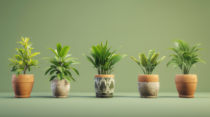 Set of Plant Pot on Green Background