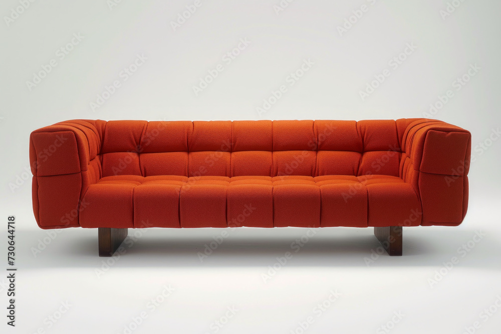 Wall mural A  full-body, front, & close-up view of a orange Bauhaus-inspired sofa. The design embody clean lines, geometric shapes, & a minimalist silhouette, showcase a seamless blend of form and function. - Wall murals