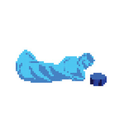 Fototapeta premium Crumpled plastic bottle with opened cap. Junk, trash, garbage. Pixel bit retro game styled vector illustration drawing. Simple flat cartoon drawing.