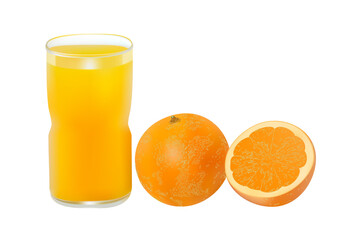 Orange juice and slices of orange isolated on white
