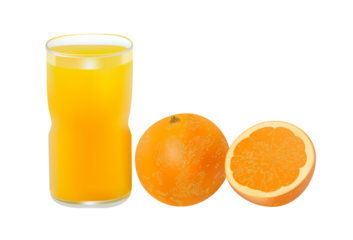 Orange juice and slices of orange isolated on white