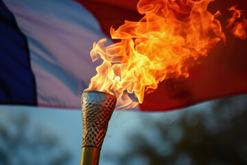 Flaming torch in front of the french flag - obrazy, fototapety, plakaty