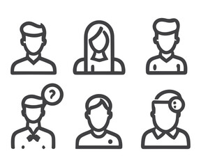 Avatars related, pixel perfect, editable stroke, up scalable square line vector icon set.