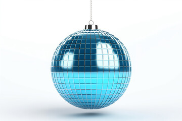 hanging disco ball mirrored blue color, isolated on white background