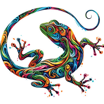 Abstract Lizard multicolored paints colored drawing vector illustration 