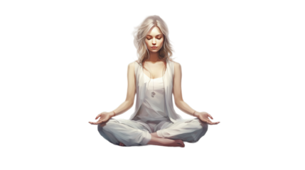 Yoga with lotus pose isolated on transparent background, Generative ai.
