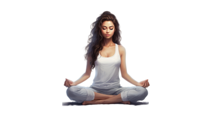 Yoga with lotus pose isolated on transparent background, Generative ai.