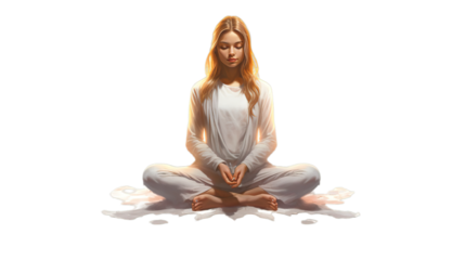 Yoga with lotus pose isolated on transparent background, Generative ai.