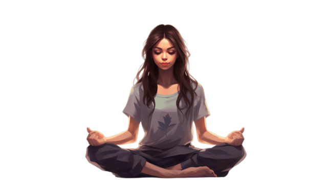 Yoga with lotus pose isolated on transparent background, Generative ai.