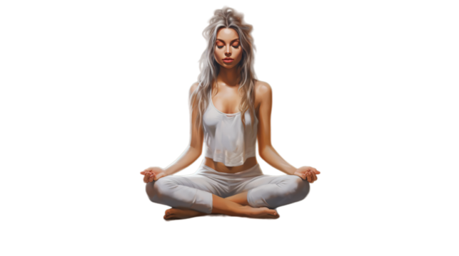 Yoga with lotus pose isolated on transparent background, Generative ai.