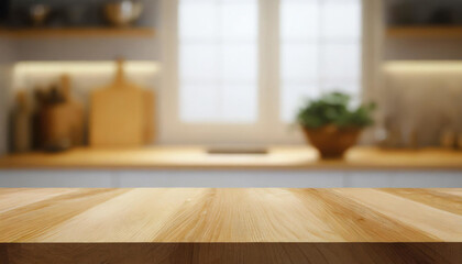 Fototapeta na wymiar Prime Presentation: Empty Kitchen Table Ideal for Food Displays