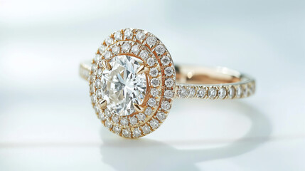 Fototapeta premium A Resplendent Diamond Ring With A Halo Design, Capturing The Essence Of A Cherished Promise, Ideal For Engagements And Lifelong Memories.