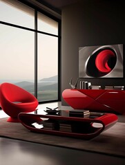 Red Modern House Furniture Chair. Generative AI