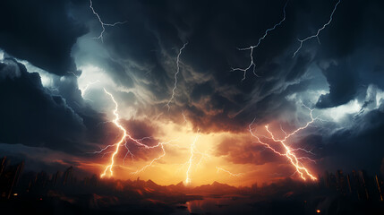Fototapeta na wymiar Lightning storm over natural landscape