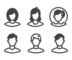 Avatar profile icon set including male and female.Avatar Icons. Granite Series. Simple glyph style icons set.