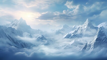 Fototapeta na wymiar snowy mountains background, banner for instagram stories