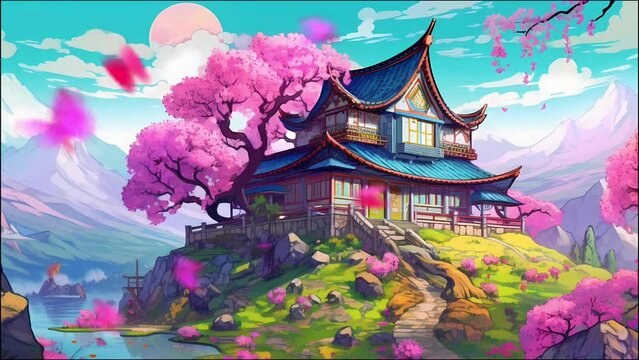A painting of a traditional Japanese house beautifull generated ai	