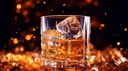 glass of whiskey with ice