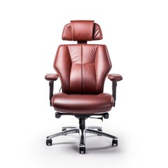 Fototapeta premium Ergonomic leather office desk chair with adjustable settings for comfort and posture support, Ai Generated.