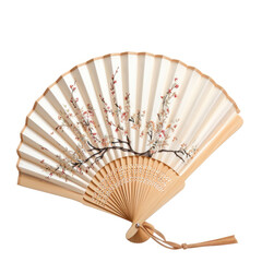 Elegant silk fold out traditional Japanese fan with decorative stitching isolated on a white background, Ai Generated.
