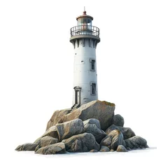 Foto op Canvas Detailed photorealistic illustration of a lighthouse isolated on a white background, Ai Generated. © Crazy Juke