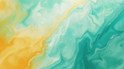 Fototapeten Fluid waves blend hues of yellow and turquoise, crafting an abstract, serene backdrop. Ai Generated © Crazy Juke