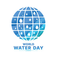World water day - Drops water on circle globe world sign with blue wave texture background vector design