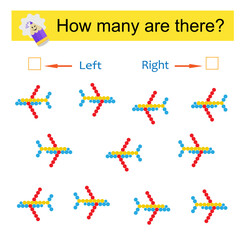 Math activity for kids. Cartoon plane.