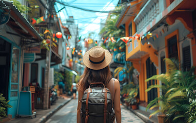 A solo traveler exploring a vibrant and bustling city