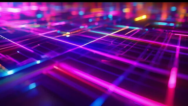 A neon crosshatch pattern shifting and swaying in a mesmerizing dance of light and color.