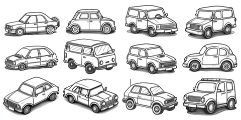 set of cars hand drawings 