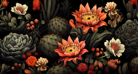 wallpaper with cactus and flowers