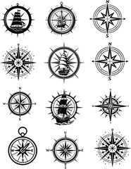 compass silhouette set vector illustration,  - obrazy, fototapety, plakaty