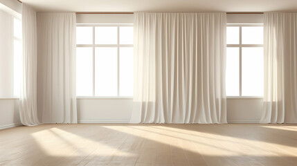 Light and Airy Room with Roomy Mockup Curtains and Wall for Display